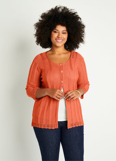Cardigan boutonnée long ajouré Corail