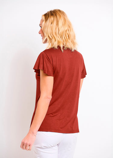 T-shirt manches courtes dentelle Terracotta