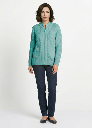 Gilet zippé chaud col montant torsades Vert