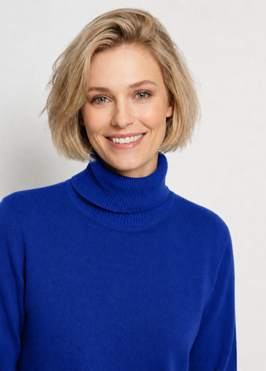 Pull doux col roulé manches longues Bleu