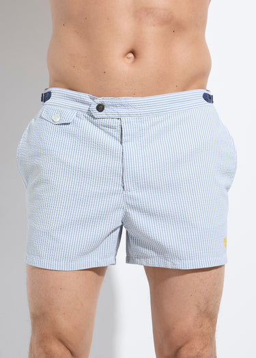 Boxer de bain rayé en seersucker Blanc rayé bleu