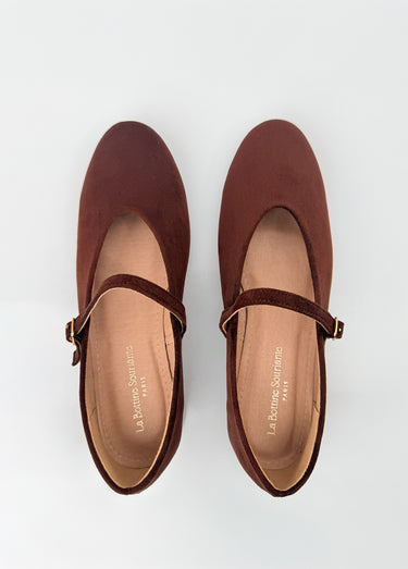 Ballerines babies plates façon cuir suédé Marron