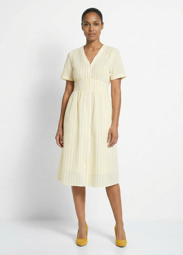 Robe taille haute pur coton à rayures Jaune rayé