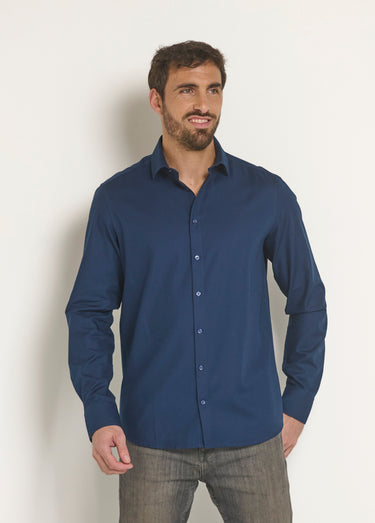 Chemise coton chic col semi italien Marine