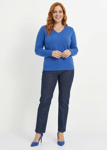 Pull doux col V manches longues Bleu