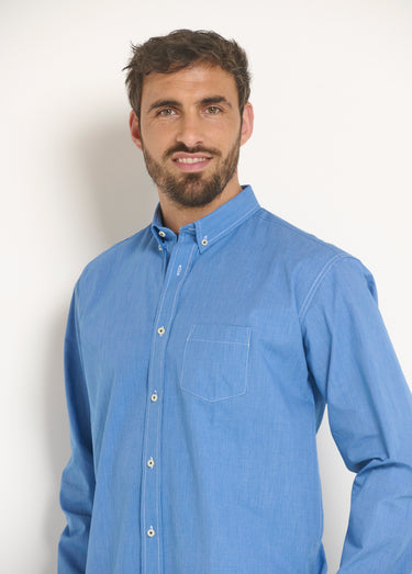 Chemise manches longues en chambray Bleu Ciel
