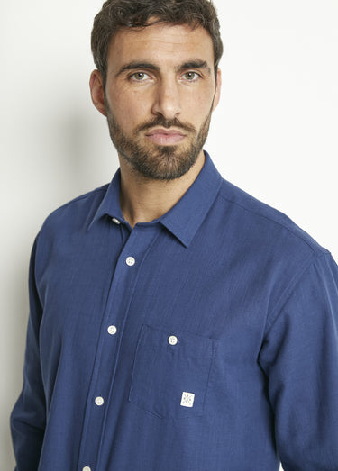 Chemise manches longues uni ou carreaux coton Bleu