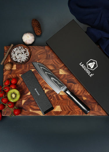 Grand couteau Santoku lame damas + étui, Core Noir
