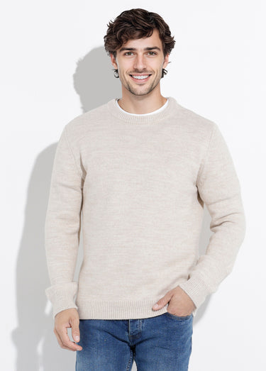 Pull chaud col rond en laine majoritaire Beige