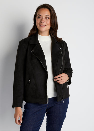Blouson zippé court tissu suédé Noir