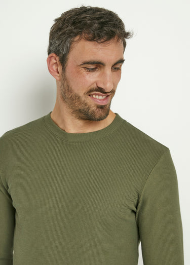 T-shirt col rond maille texturée épaisse Kaki