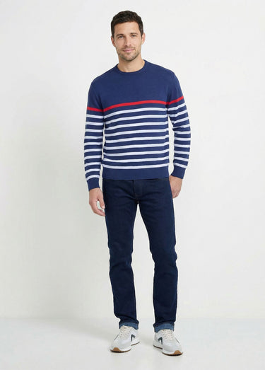 Pull rayé col rond jersey coton Raye Blanc