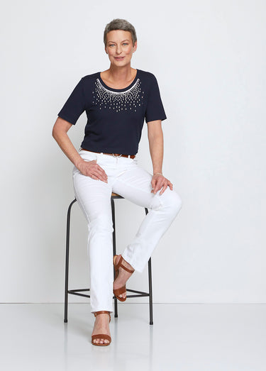T-shirt jersey fantaisie clouté strass Marine