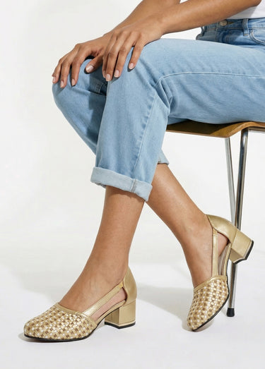 Escarpins à talon cuir Beige/Blanc