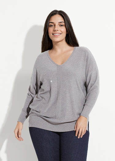 Pull maille fine jauge avec mini sequins Gris