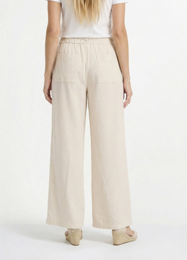 Pantalon large avec lin, style ethnique Beige