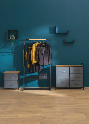 Table de 2 chevet + 2 tiroirs tissu Noir gris bois