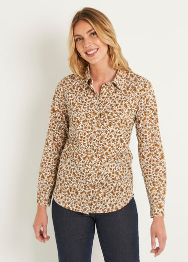 Chemisier droit coton fleuri boutonné Jaune
