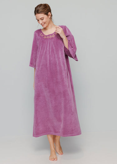 Robe d'intérieur en velours, col rond Violine