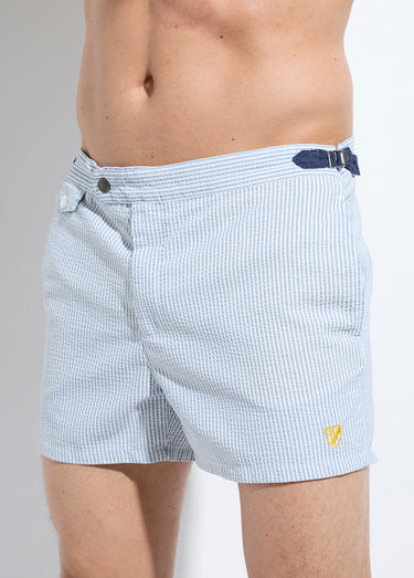 Boxer de bain rayé en seersucker Blanc rayé bleu