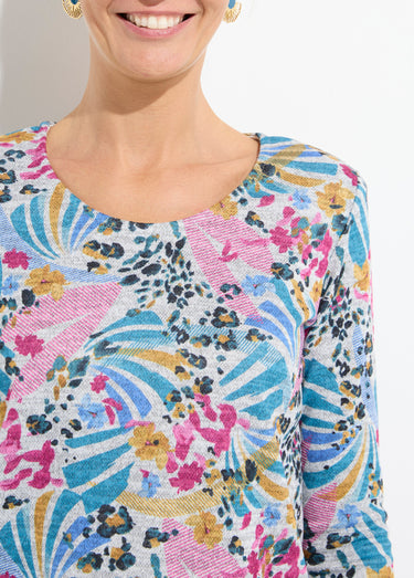 T-shirt chaud imprimé col rond manches longues Gris/Rose