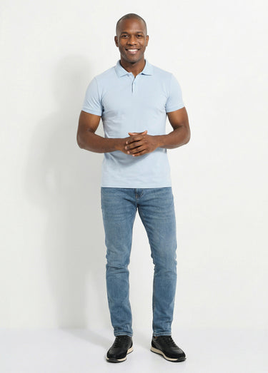 Polo homme manches courtes maille piquée Bleu Ciel