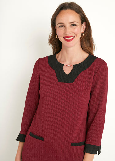 Robe courte droite bicolore manches 3/4 Bordeaux/Noir