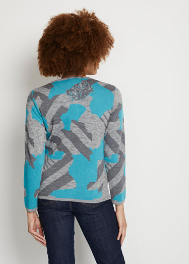 Veste boutonnée jacquard graphique Gris/Vert
