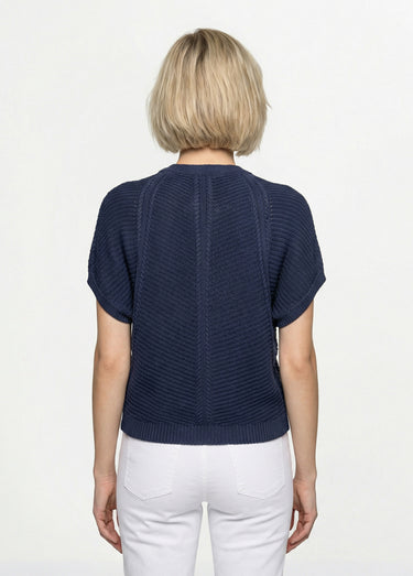 Pull manches chauve-souris côtelé torsadé Marine