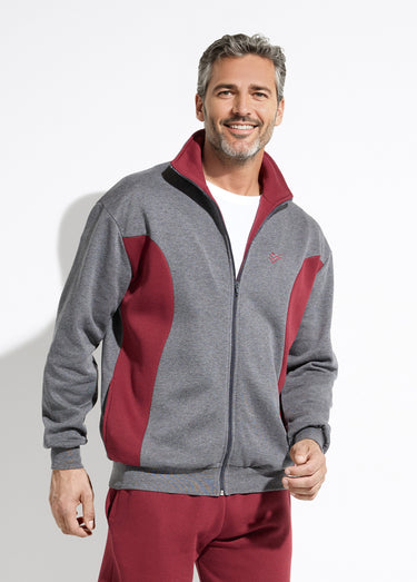 Veste de détente zippée molleton coton bicolore Anthracite/Bordeaux