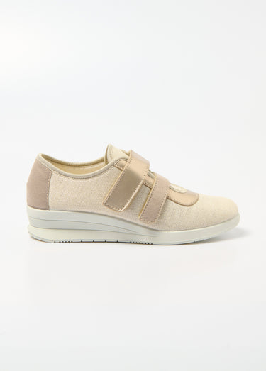 Derbies scratchées textile largeur confort Beige Dore