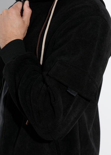 Blouson en velours milleraies à capuche Noir