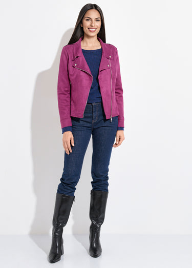 Veste zippée style motard en suédine Violet