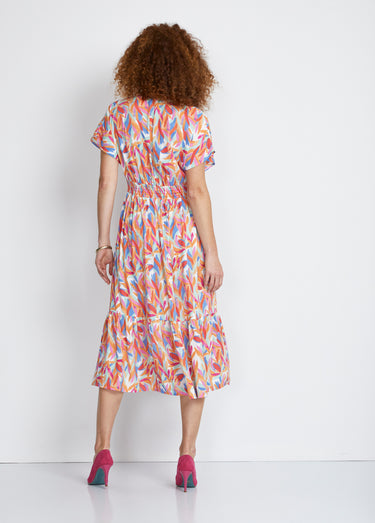 Robe longue volantée smockée dos Orange/Bleu