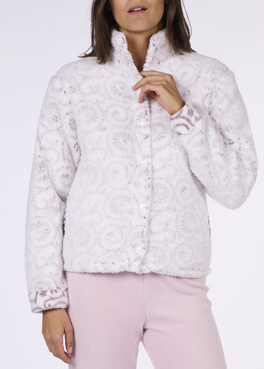 Pyjama long chaud avec veste sherpa Imprime/Rose