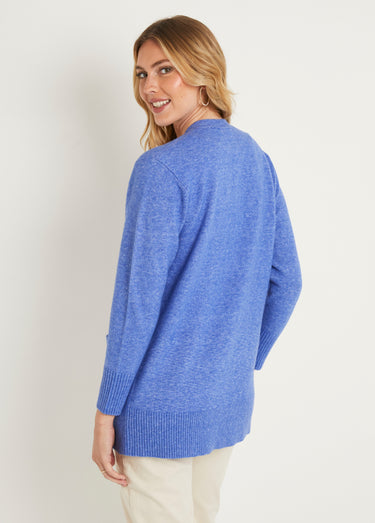 Gilet chiné long bord à bord avec laine Bleu