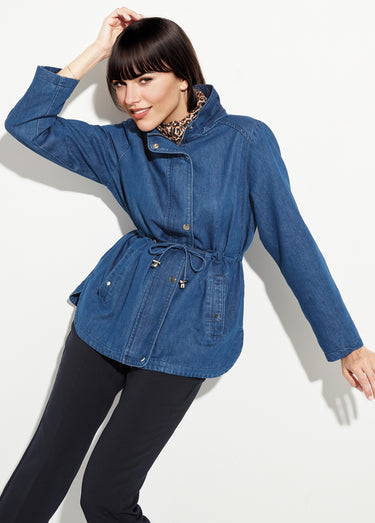 Parka en denim avec capuche amovible Bleu Jean