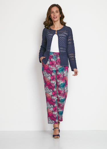 Pantalon fluide taille élastiquée Imprime Fuchsia