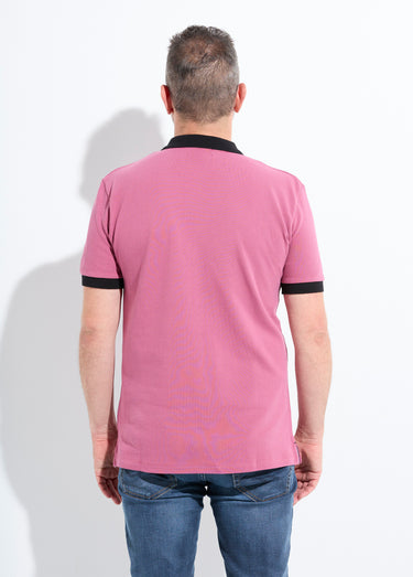 Polo homme col et manches contrastés Rose Fonce