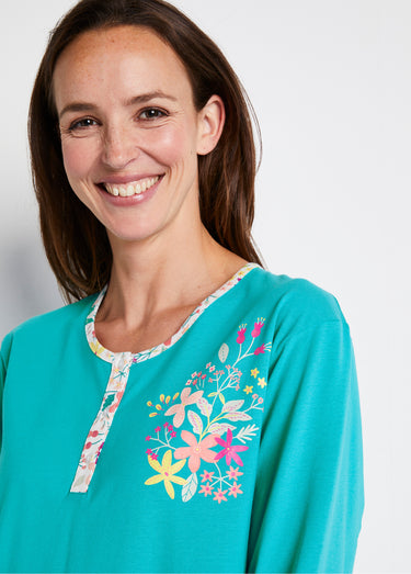 Chemise de nuit mi-longue manches longues Vert Canard