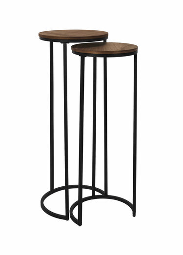 Sellettes métal et plateau aspect acacia Marron/Noir