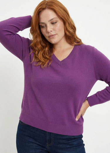 Pull doux col V manches longues Violet