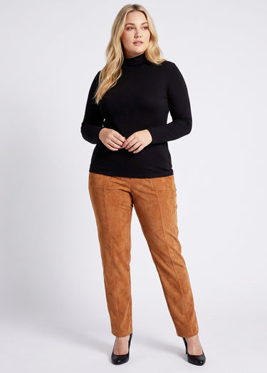 Pantalon droit taille élastiquée velours milleraies Caramel