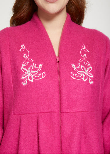 Robe de chambre zippée et brodée Fuschia