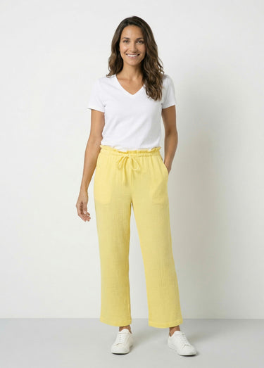 Pantalon large tendance, gaze de coton Jaune