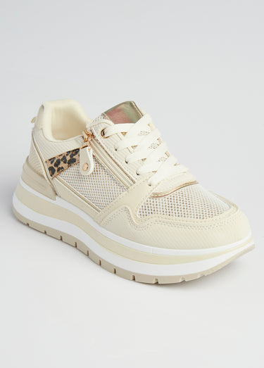Sneakers compensées en mesh type joggers Beige