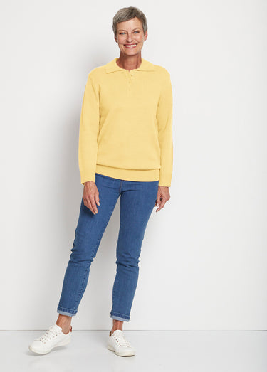 Pull col polo maille épaisse Vanille