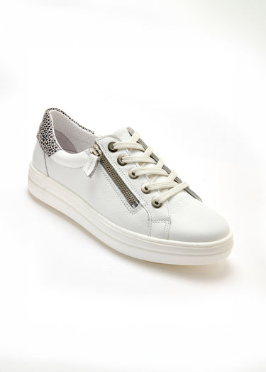 Baskets cuir lacets et zip, détail talon Blanc