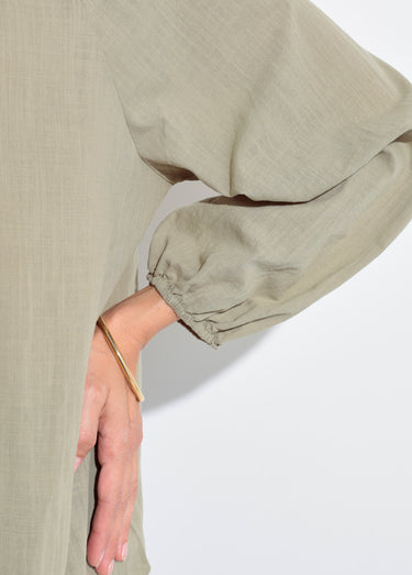 Blouse ample col V fantaisie lien à nouer Kaki