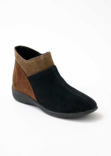 Boots zippées largeur confort cuir velours Noir / Marron